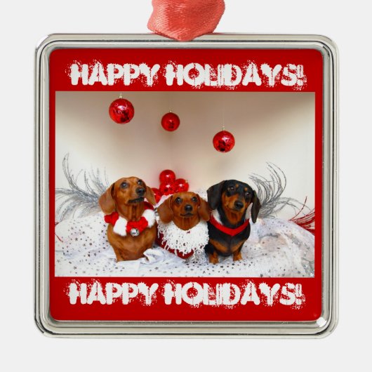 Weiner Dog Prettige feestdagen! Metalen Ornament (Voorkant)