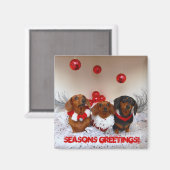 Weiner Hond Kerstmis, "Seizoenen Groeten!" Magneet (Voorkant / Achterkant)