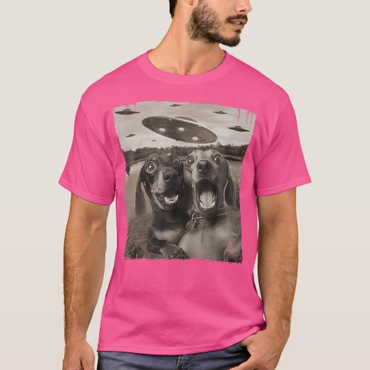  Weiner UFO ontmoet grappige UFO en Dachsh T-shirt (Voorkant)