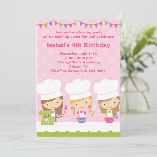 Weinig Chef Baking Birthday Party uitnodigingen (Staand voorkant)