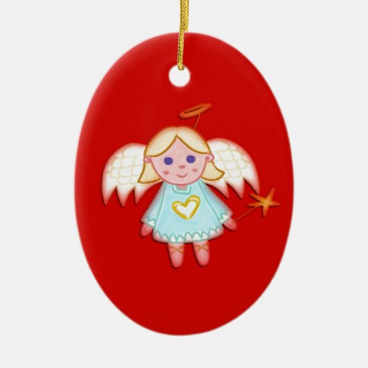 Weinig Engel op Rood Keramisch Ornament (Voorkant)