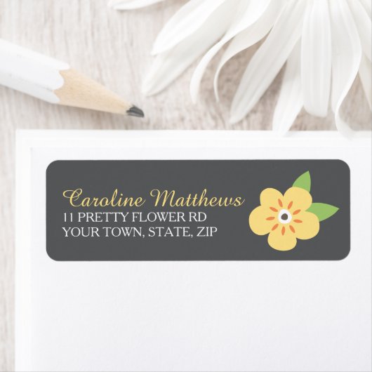 Weinig geel bloem aangepaste retour adres etiket (Insitu)