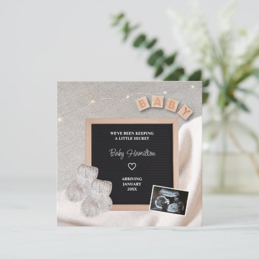 Weinig geheim echografie foto winterzwangerschap aankondiging (Staand voorkant)