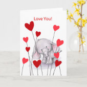 Weinig leuke olifant met rood hart, houdt van u kaart (Gele Bloem)