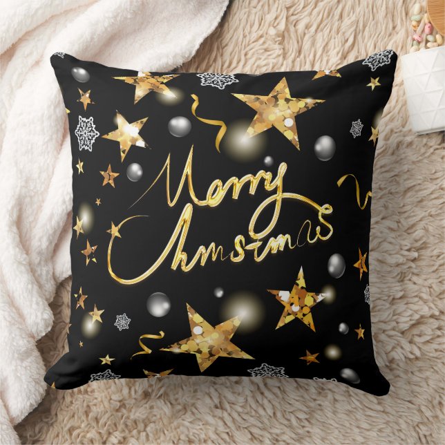 Weinig luxe Gold Black-Mode met prettige kerstdage Kussen (Deken)