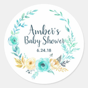 Weinig Man Baby shower Blauwgroen Blauw Favor Tag Ronde Sticker