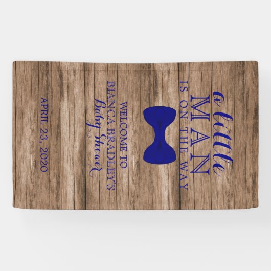 Weinig Man Baby shower | Rustiek Hout Navy Bow str Spandoek (Horizontaal)
