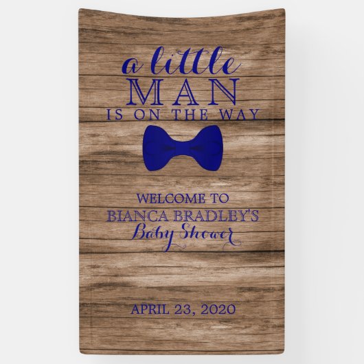 Weinig Man Baby shower | Rustiek Hout Navy Bow str Spandoek (Verticaal)