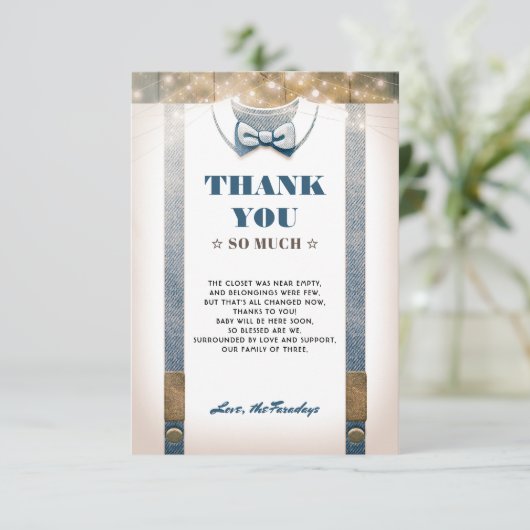 Weinig Man Baby shower | Rustiek land Dank u Kaart (Staand voorkant)