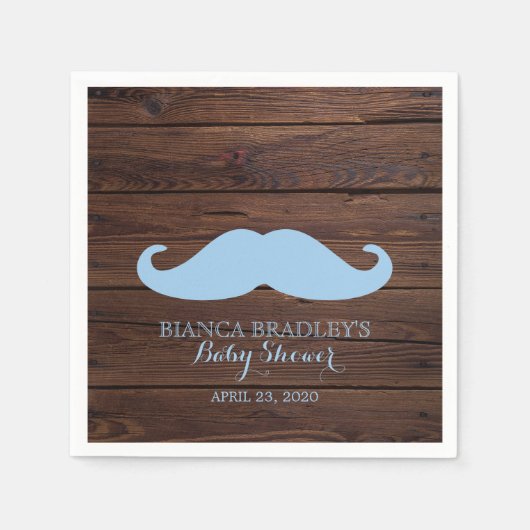 Weinig Man Baby shower | Rustieke houten snor Servet (Voorkant)