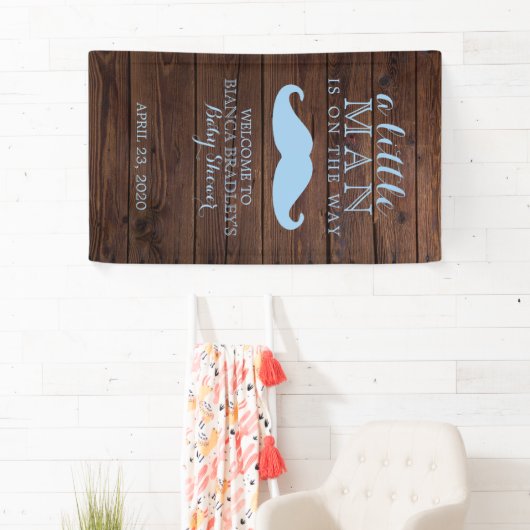 Weinig Man Baby shower | Rustieke houten snor Spandoek (Insitu)