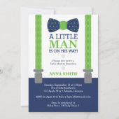 Weinig Man Baby shower uitnodiging, blauw, groen Kaart (Voorkant)