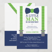 Weinig Man Baby shower uitnodiging, blauw, groen Kaart (Voorkant / Achterkant)