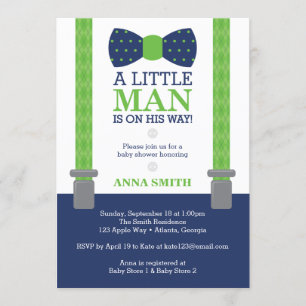 Weinig Man Baby shower uitnodiging, blauw, groen Kaart