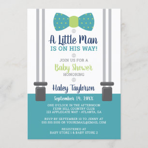 Weinig Man Baby shower uitnodiging, blauw, groen Kaart