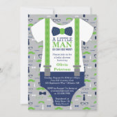 Weinig Man Baby shower uitnodiging, blauw, groen Kaart (Voorkant)