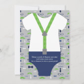 Weinig Man Baby shower uitnodiging, blauw, groen Kaart (Achterkant)