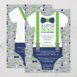 Weinig Man Baby shower uitnodiging, blauw, groen Kaart