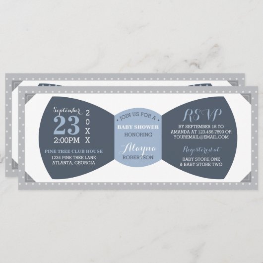 Weinig Man Baby shower uitnodiging, boog Stropdas Kaart (Voorkant / Achterkant)