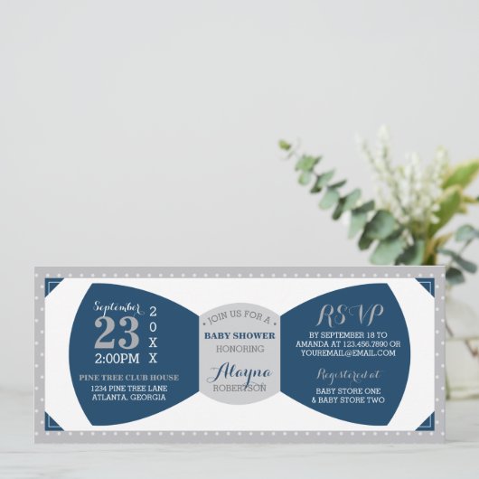 Weinig Man Baby shower uitnodiging, boog Stropdas Kaart (Staand voorkant)