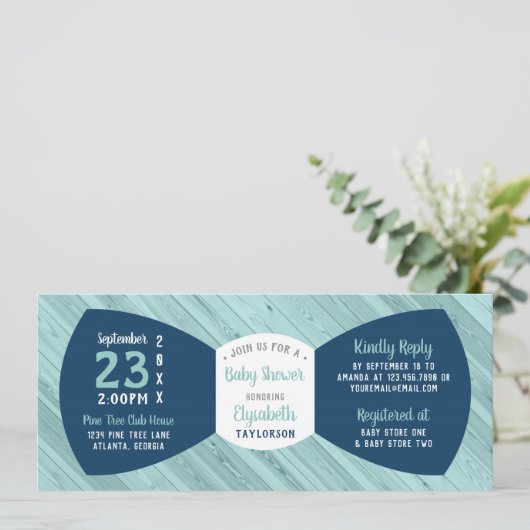 Weinig Man Baby shower uitnodiging, boog Stropdas Kaart (Staand voorkant)