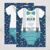 Weinig Man Baby shower uitnodiging, boog Stropdas Kaart (Voorkant / Achterkant)
