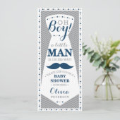 Weinig Man Baby shower uitnodiging, Stropdas, Navy Kaart (Staand voorkant)