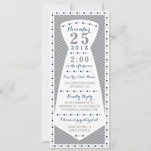 Weinig Man Baby shower uitnodiging, Stropdas, Navy Kaart (Achterkant)