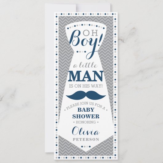 Weinig Man Baby shower uitnodiging, Stropdas, Navy Kaart (Voorkant)