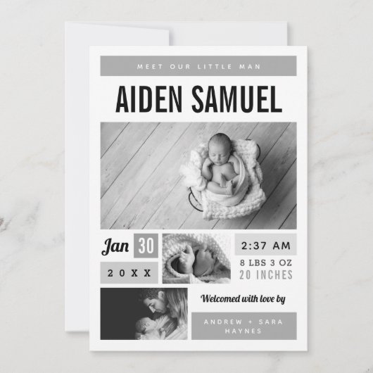 Weinig Man Fotocollage geboorteaankondiging Aankondiging (Voorkant)
