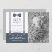 Weinig Man geboorteaankondiging, blauw, grijs Aankondiging (Voorkant / Achterkant)