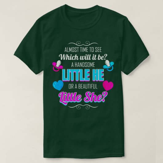 Weinig man of vrouw onthullen t-shirt (Design voorkant)