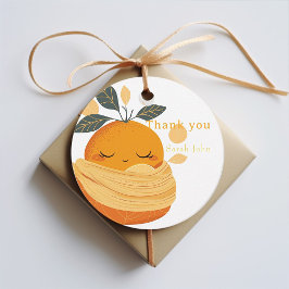 Weinig oranje Baby shower Bedankjes Labels