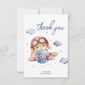 Weinig piloot  vliegtuig baby shower bedankkaart (Voorkant)