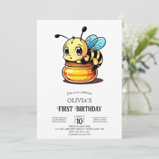 Weinig Schattige Digitale Bijen 1e Verjaardag Kaart (Staand voorkant)