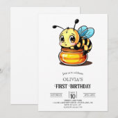 Weinig Schattige Digitale Bijen 1e Verjaardag Kaart (Voorkant / Achterkant)
