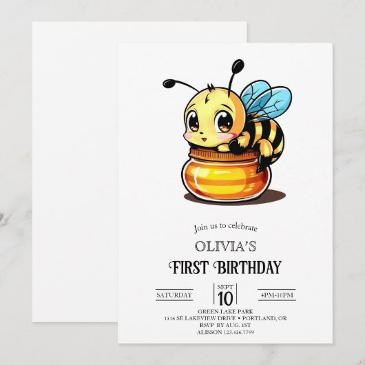 Weinig Schattige Digitale Bijen 1e Verjaardag Kaart (Voorkant / Achterkant)