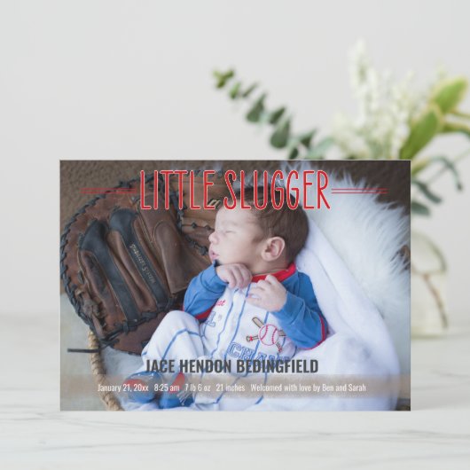 Weinig Slugger Baseball Baby Birth Annountion (Staand voorkant)