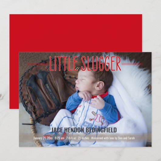 Weinig Slugger Baseball Baby Birth Annountion (Voorkant / Achterkant)