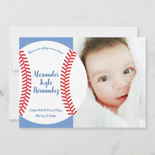 Weinig Slugger Baseball Baby Birth Annountion Kaart (Voorkant)