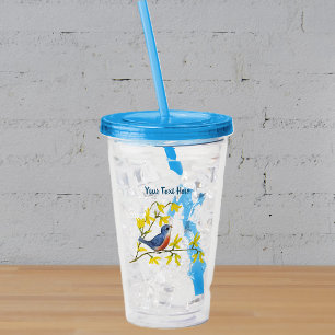 Weinig Tweeting Blauw Rood Vogeltak Geel Bloem Acryl Drinkbeker