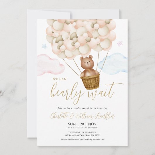 Weinig wachten op Teddy Bear Gender Reveal Party Kaart (Voorkant)