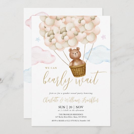 Weinig wachten op Teddy Bear Gender Reveal Party Kaart (Voorkant / Achterkant)