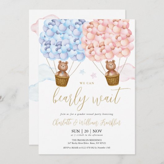 Weinig wachten op Teddy Bear Gender Reveal Party Kaart (Voorkant / Achterkant)