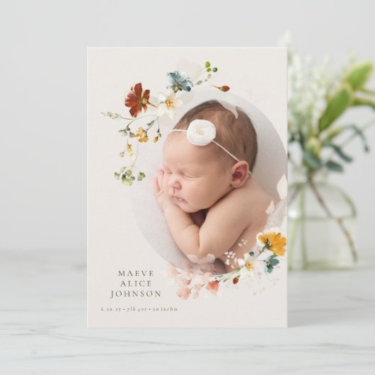 Weinig wilde bloemen Foto geboorteaankondiging Kaart (Staand voorkant)