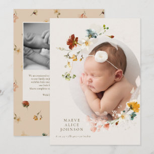 Weinig wilde bloemen Foto geboorteaankondiging Kaart