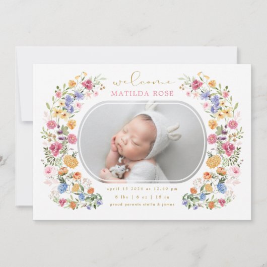 Weinig Wildflower Baby Girl Aankondiging geboorte (Voorkant)