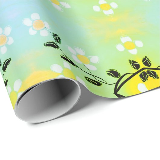 Weinig wit bloemig papier cadeauverpakking (Rol Hoek)