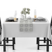 Weinig witte bloemen gevallen naar het landelijke  korte tafelloper