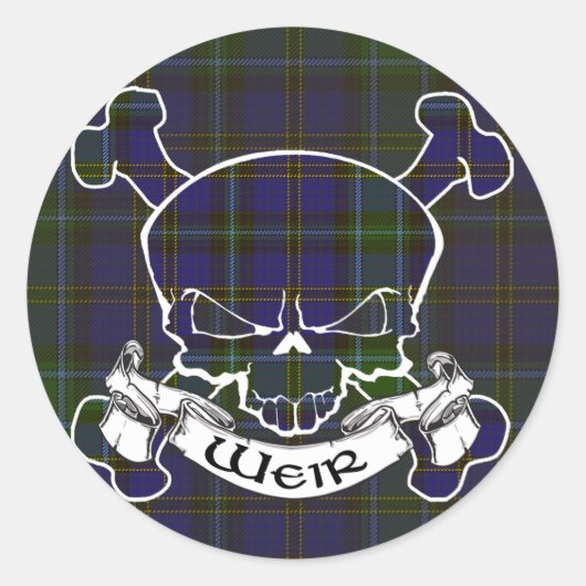 Weir Tartan Skull Ronde Sticker (Voorkant)